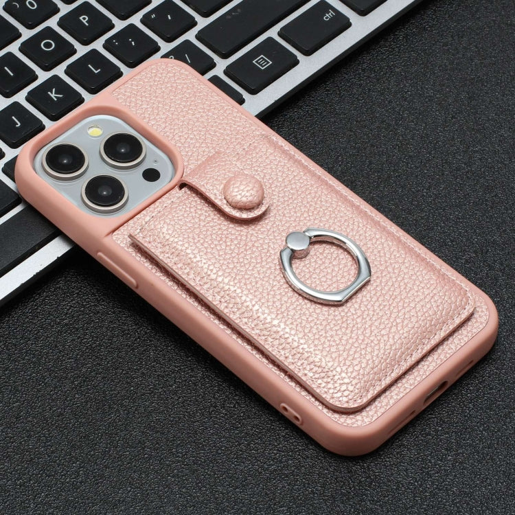 For iPhone 12 Pro Max Litchi Texture Drawing Card Bag Ring Holder Phone Case