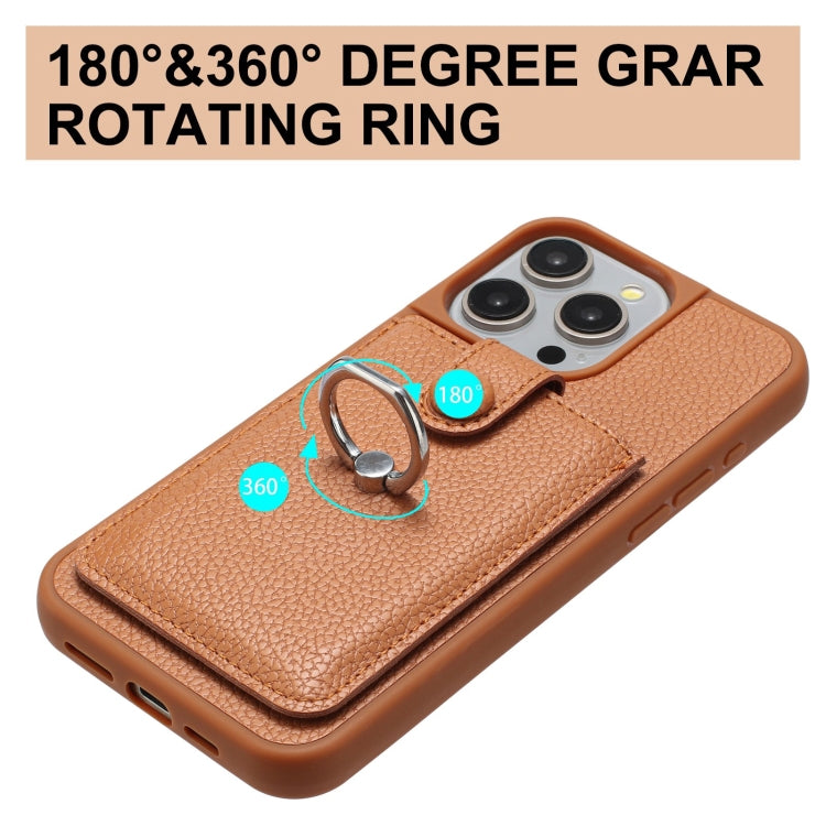 For iPhone 12 Pro Max Litchi Texture Drawing Card Bag Ring Holder Phone Case