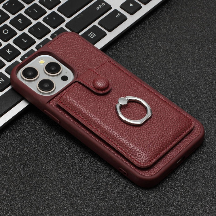 For iPhone 12 Pro Max Litchi Texture Drawing Card Bag Ring Holder Phone Case