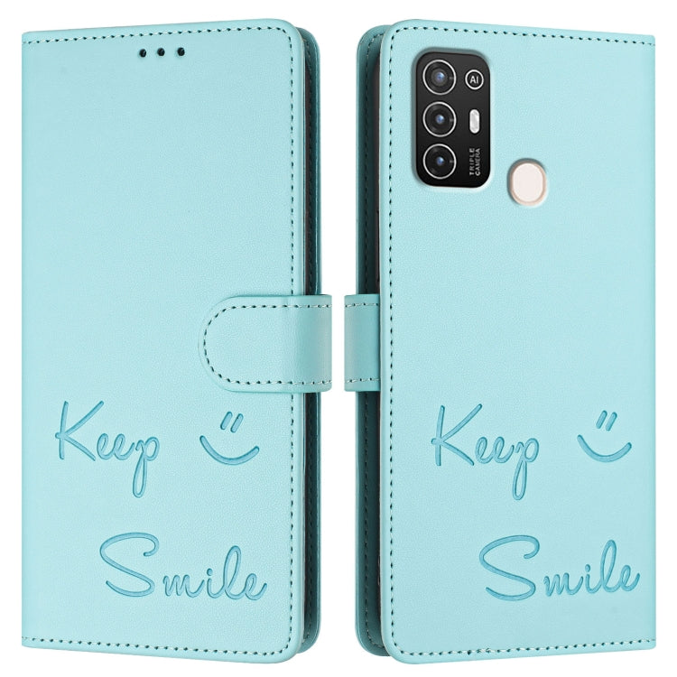 For ZTE Blade A52 Smile Embossing RFID Leather Phone Case