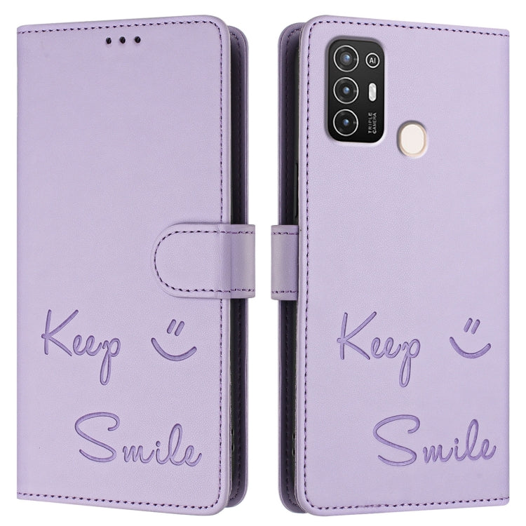 For ZTE Blade A52 Smile Embossing RFID Leather Phone Case