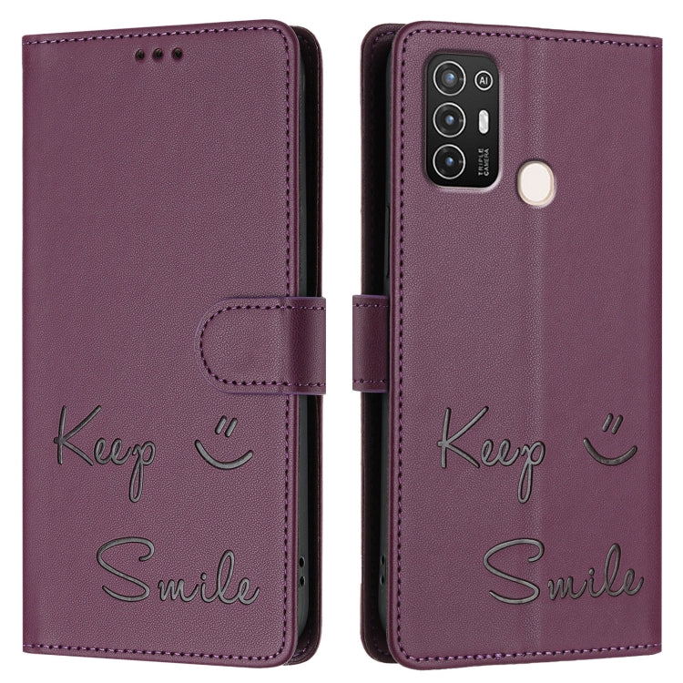 For ZTE Blade A52 Smile Embossing RFID Leather Phone Case