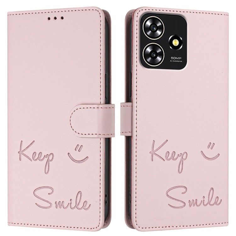 For ZTE Blade A73 4G Smile Embossing RFID Leather Phone Case