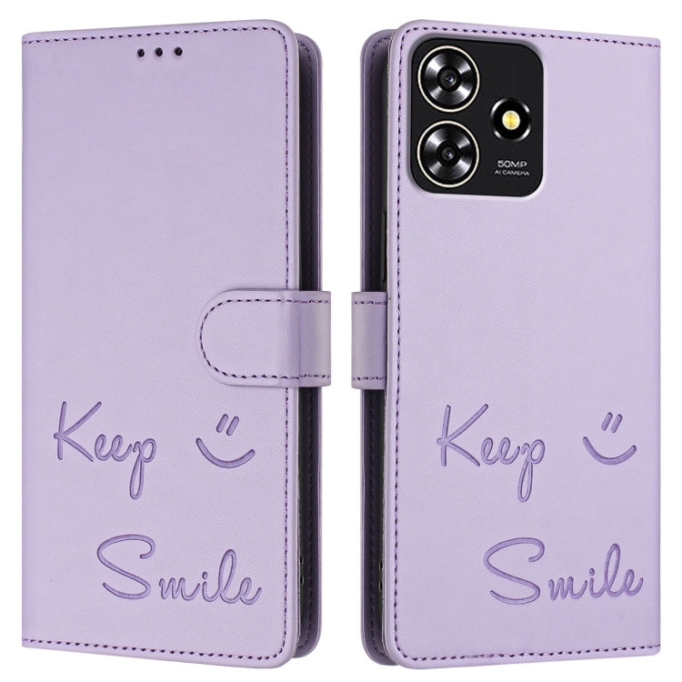 For ZTE Blade A73 4G Smile Embossing RFID Leather Phone Case