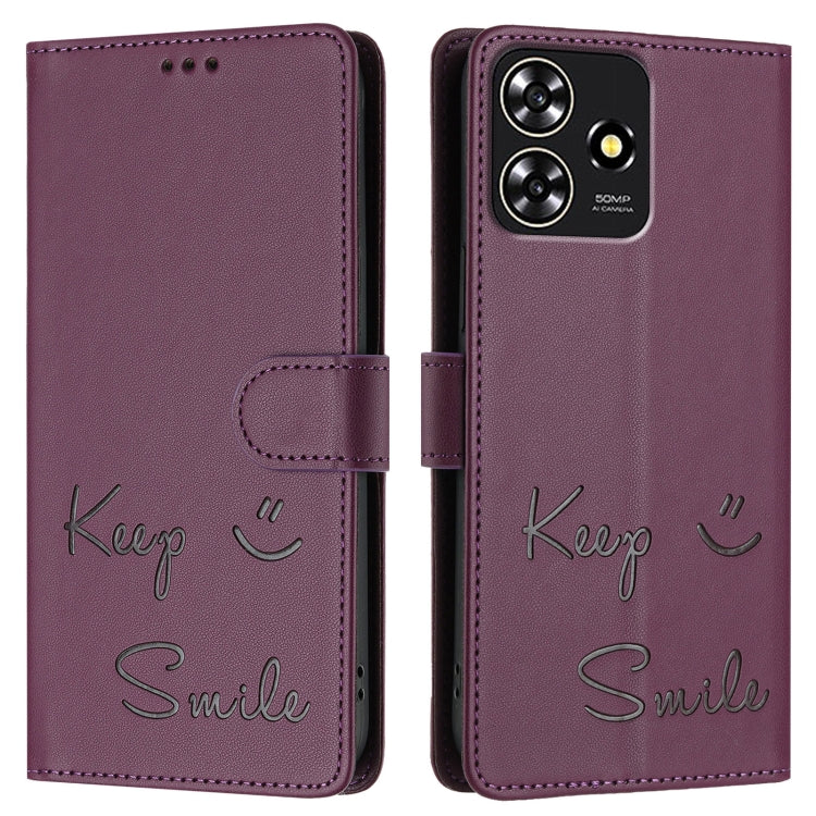 For ZTE Blade A73 4G Smile Embossing RFID Leather Phone Case