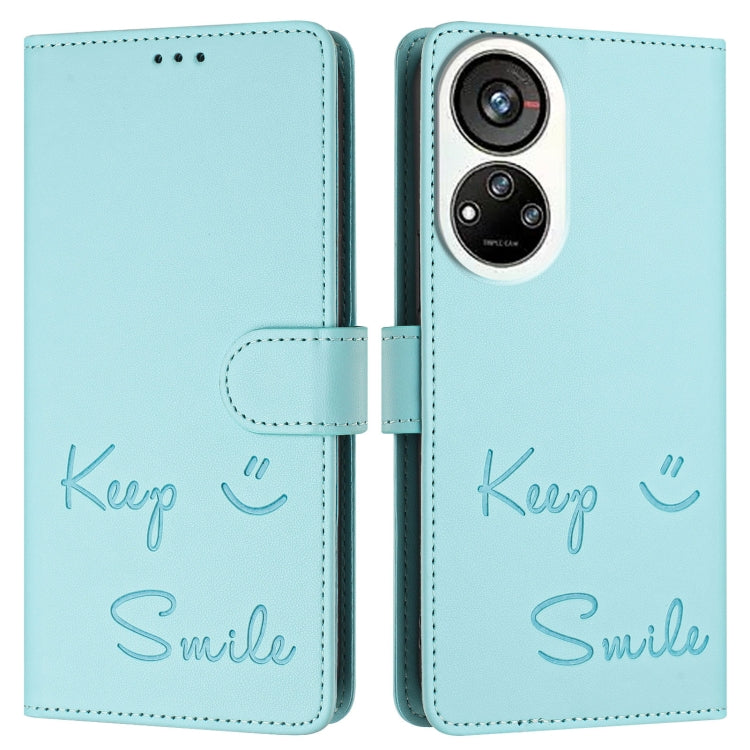 For ZTE Blade V40s Smile Embossing RFID Leather Phone Case