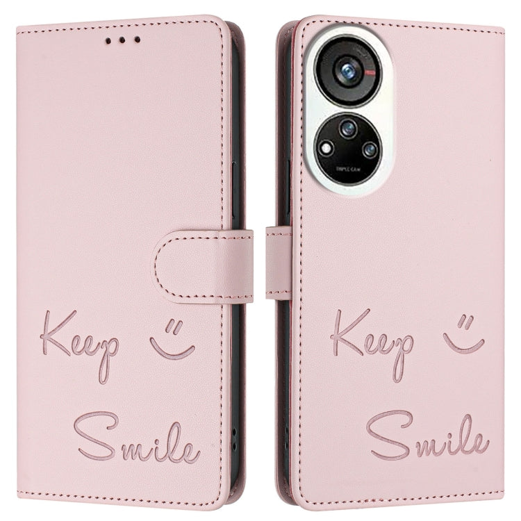 For ZTE Blade V40s Smile Embossing RFID Leather Phone Case