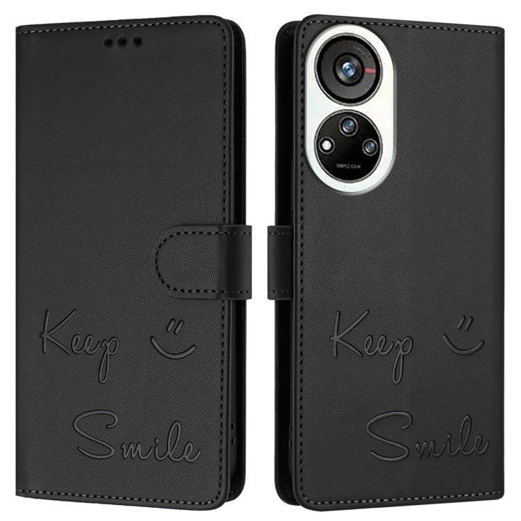 For ZTE Blade V40s Smile Embossing RFID Leather Phone Case