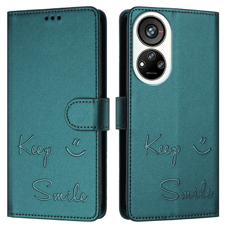 For ZTE Blade V40s Smile Embossing RFID Leather Phone Case