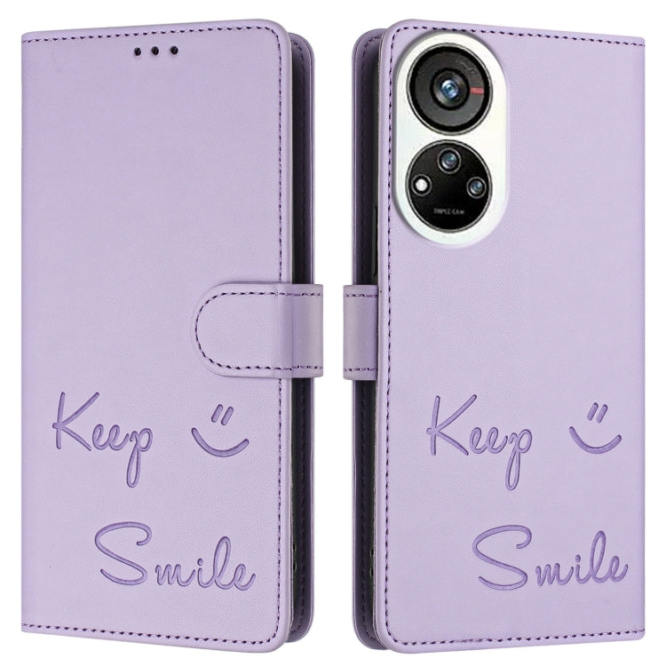 For ZTE Blade V40s Smile Embossing RFID Leather Phone Case