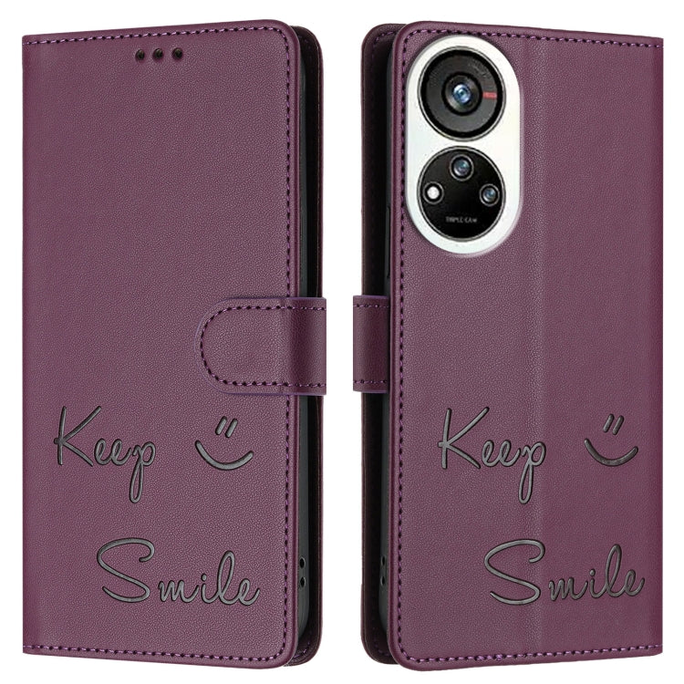 For ZTE Blade V40s Smile Embossing RFID Leather Phone Case