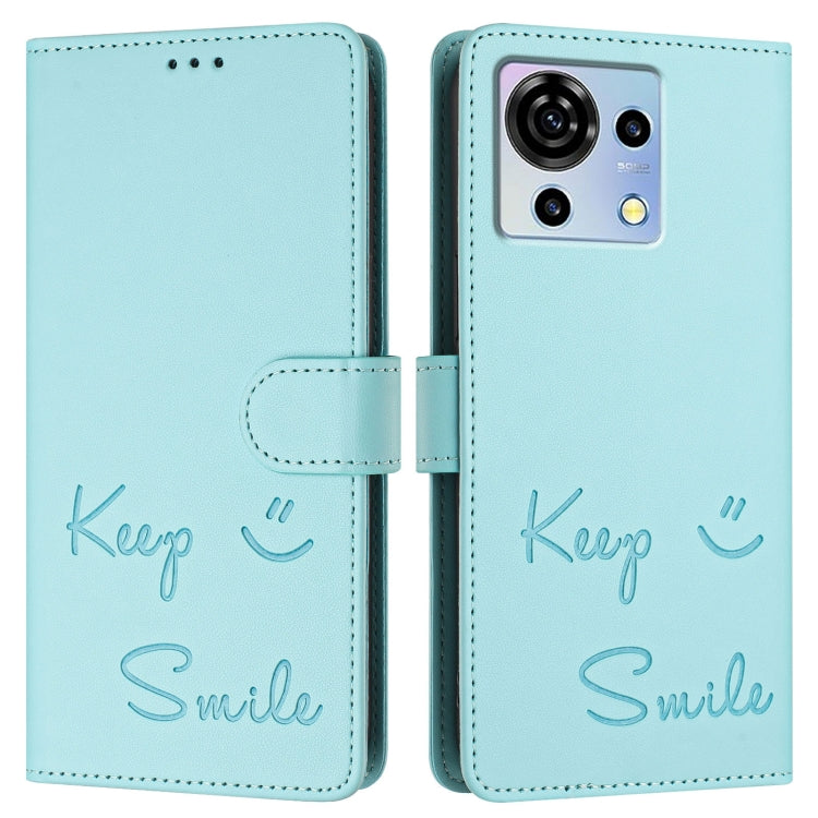 For ZTE Blade V50 Vita Smile Embossing RFID Leather Phone Case