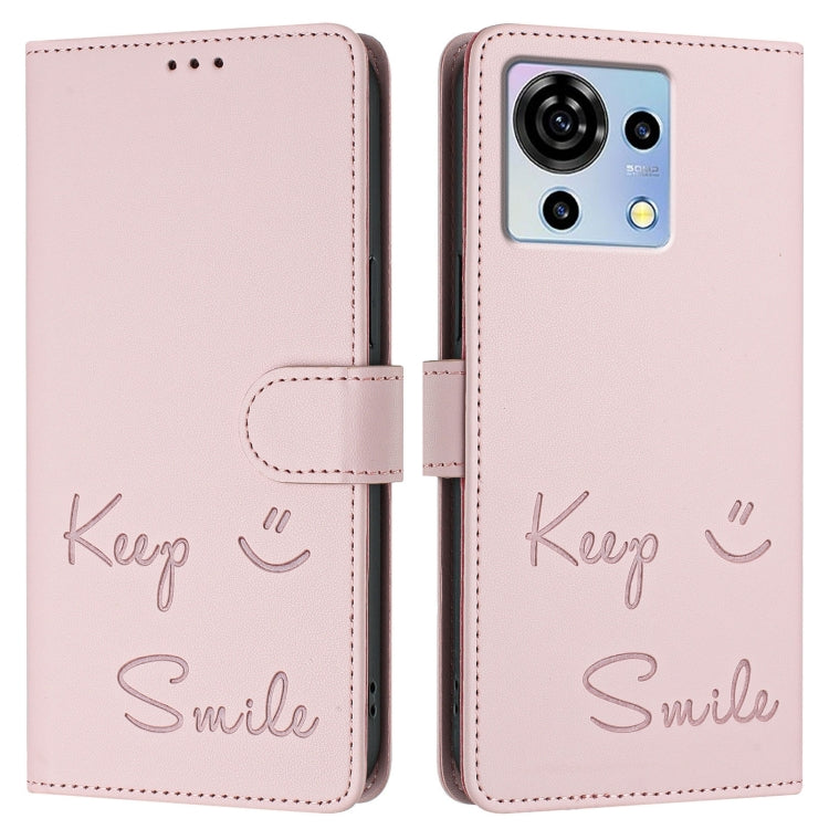 For ZTE Blade V50 Vita Smile Embossing RFID Leather Phone Case