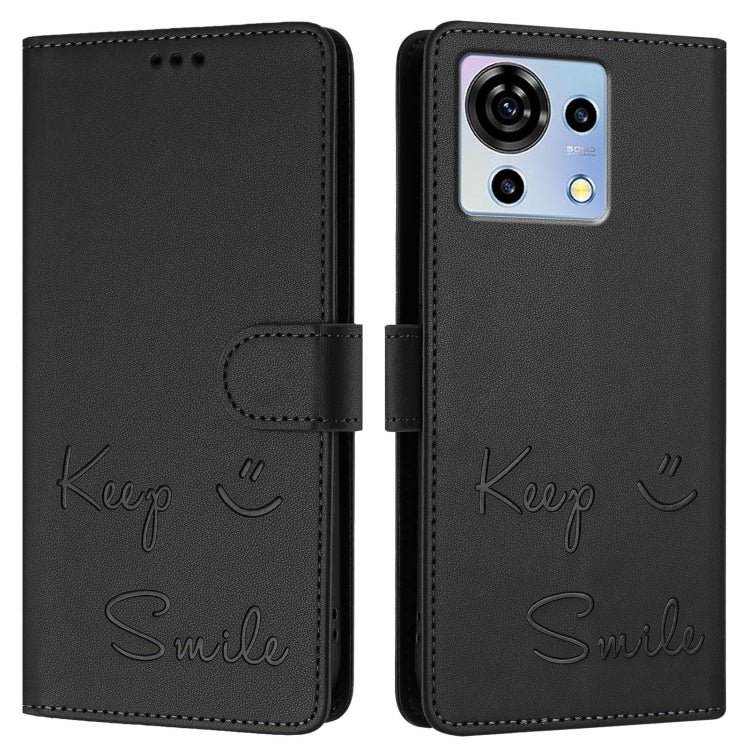 For ZTE Blade V50 Vita Smile Embossing RFID Leather Phone Case