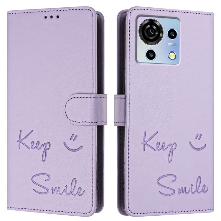 For ZTE Blade V50 Vita Smile Embossing RFID Leather Phone Case