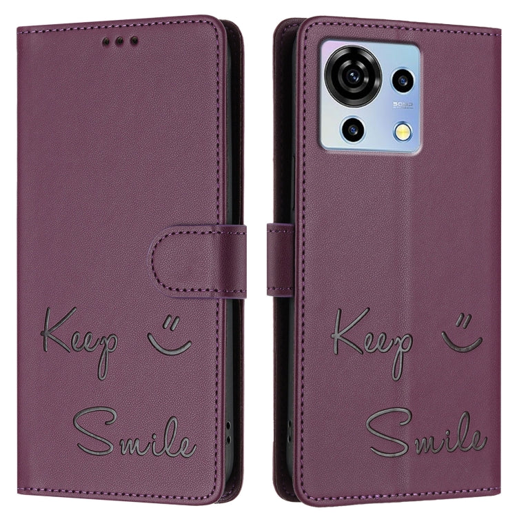 For ZTE Blade V50 Vita Smile Embossing RFID Leather Phone Case