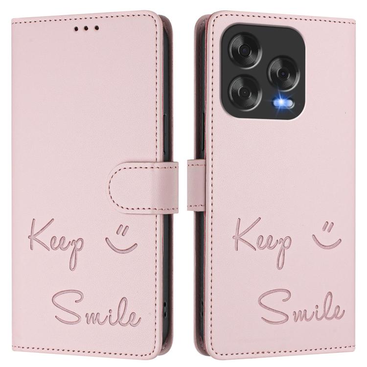 For ZTE Blade V70 Design Smile Embossing RFID Leather Phone Case
