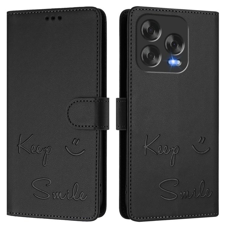 For ZTE Blade V70 Design Smile Embossing RFID Leather Phone Case