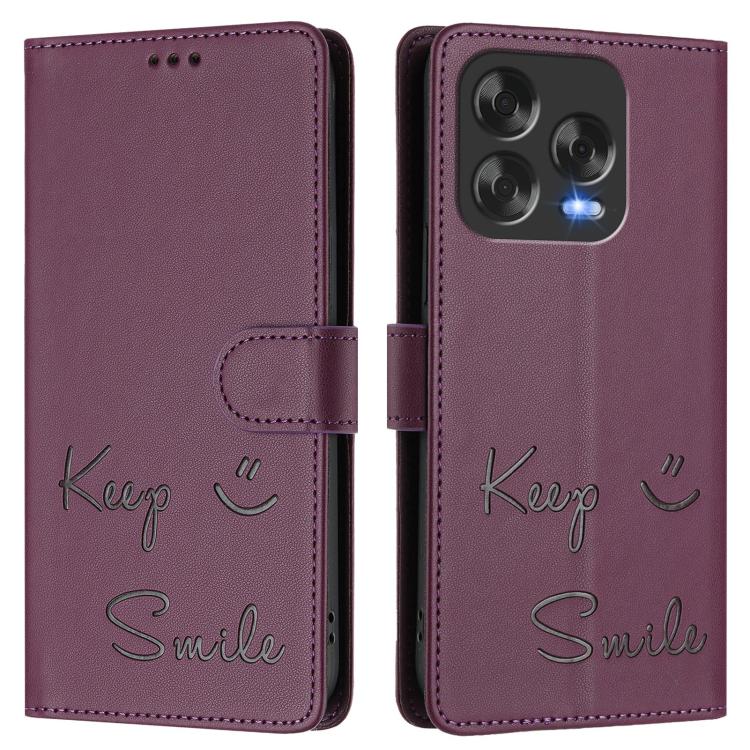 For ZTE Blade V70 Design Smile Embossing RFID Leather Phone Case