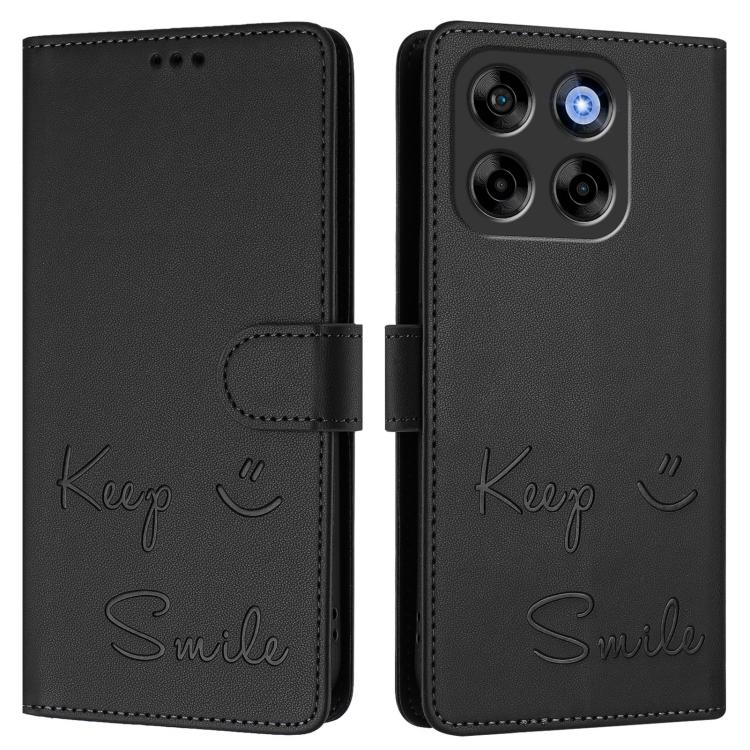 For ZTE Blade V70 Smile Embossing RFID Leather Phone Case