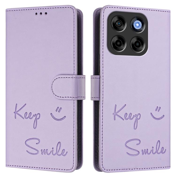 For ZTE Blade V70 Smile Embossing RFID Leather Phone Case