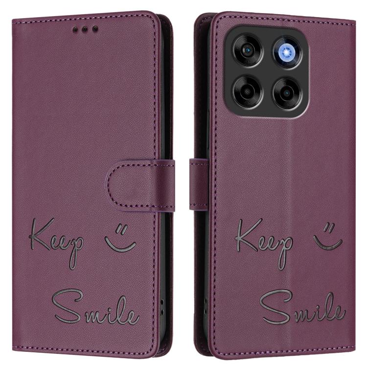 For ZTE Blade V70 Smile Embossing RFID Leather Phone Case