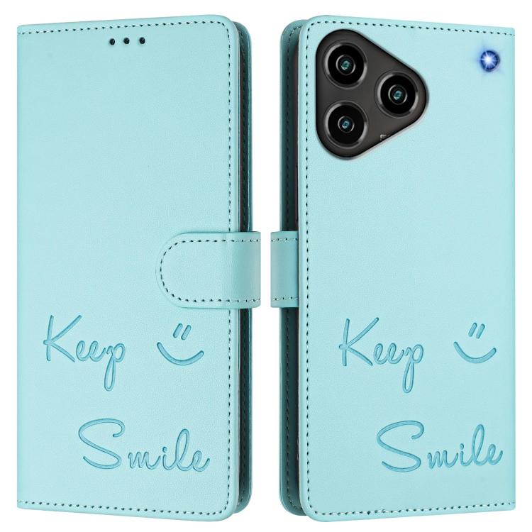 For ZTE Blade A76 4G Smile Embossing RFID Leather Phone Case