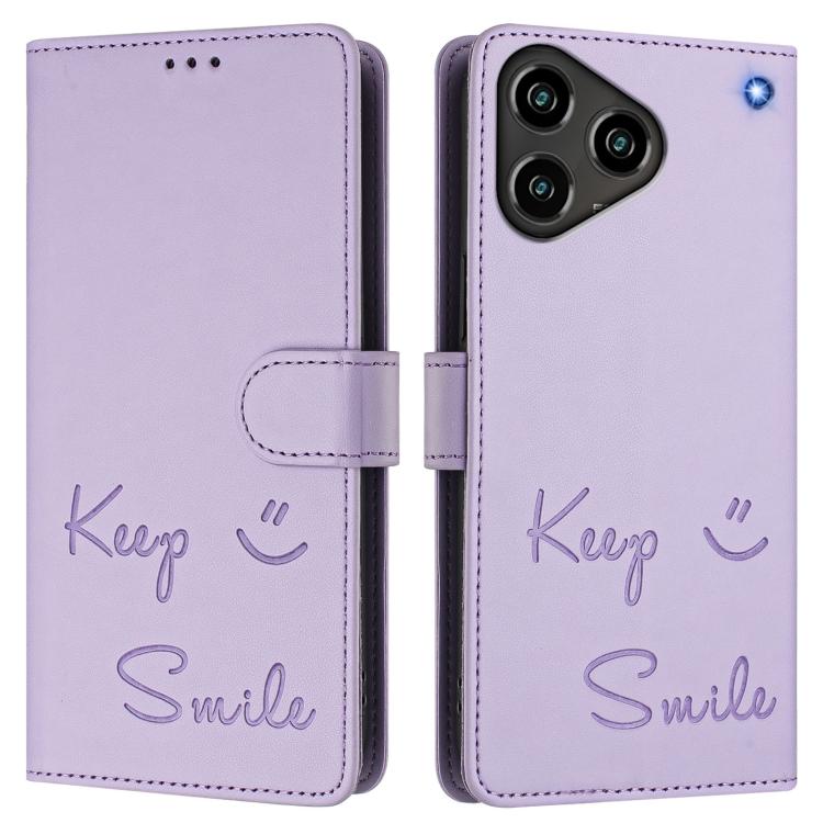 For ZTE Blade A76 4G Smile Embossing RFID Leather Phone Case