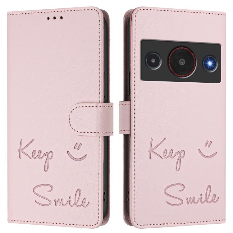 For ZTE A75 Pro / Telstra T-Elite 5G Smile Embossing RFID Leather Phone Case
