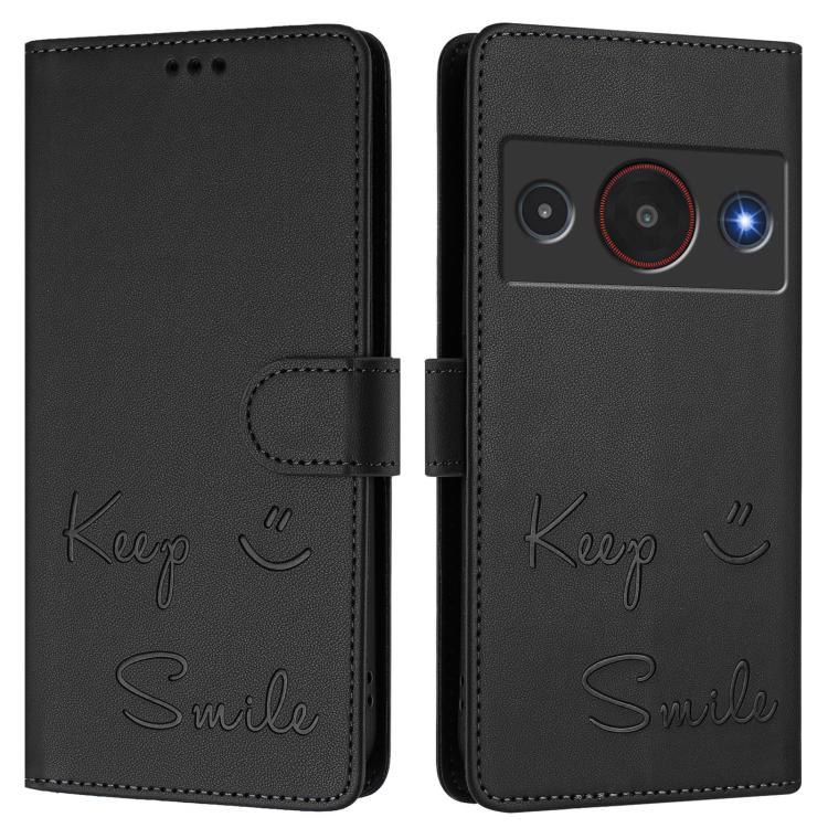 For ZTE A75 Pro / Telstra T-Elite 5G Smile Embossing RFID Leather Phone Case