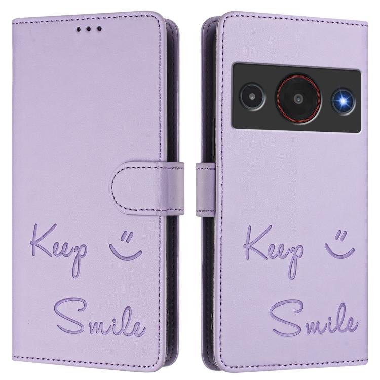For ZTE A75 Pro / Telstra T-Elite 5G Smile Embossing RFID Leather Phone Case