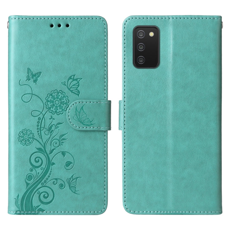 For Galaxy A03s 166mm EU Embossed Butterfly Flowers Leather Phone Case