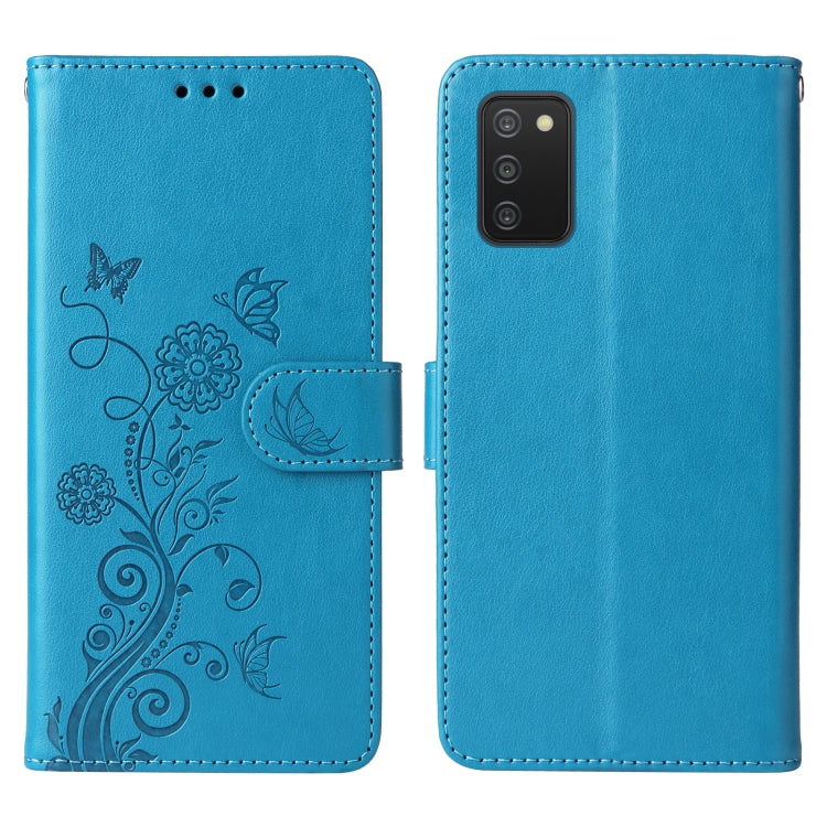 For Galaxy A03s 166mm EU Embossed Butterfly Flowers Leather Phone Case
