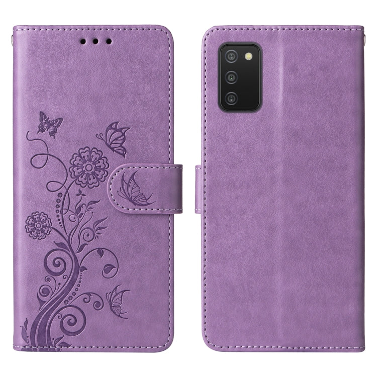 For Galaxy A02s 166mm US Embossed Butterfly Flowers Leather Phone Case