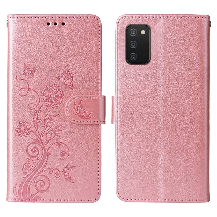 For Galaxy A02s 166mm US Embossed Butterfly Flowers Leather Phone Case