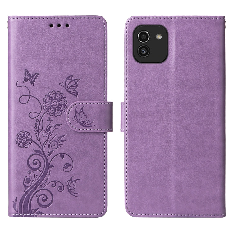 For Galaxy A03 166mm EU Embossed Butterfly Flowers Leather Phone Case
