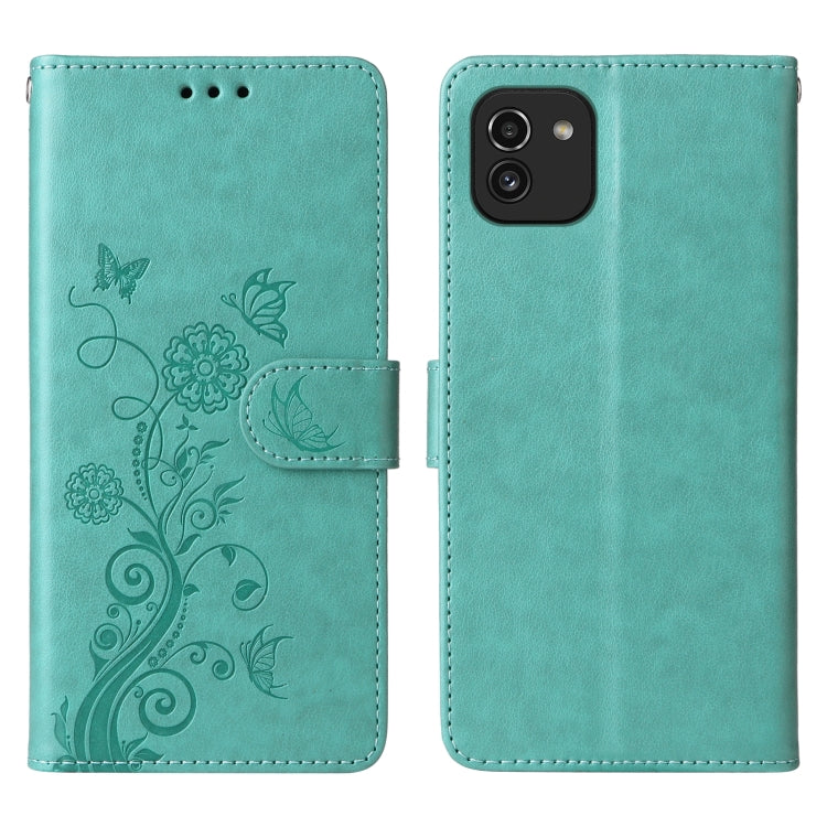 For Galaxy A03 166mm EU Embossed Butterfly Flowers Leather Phone Case