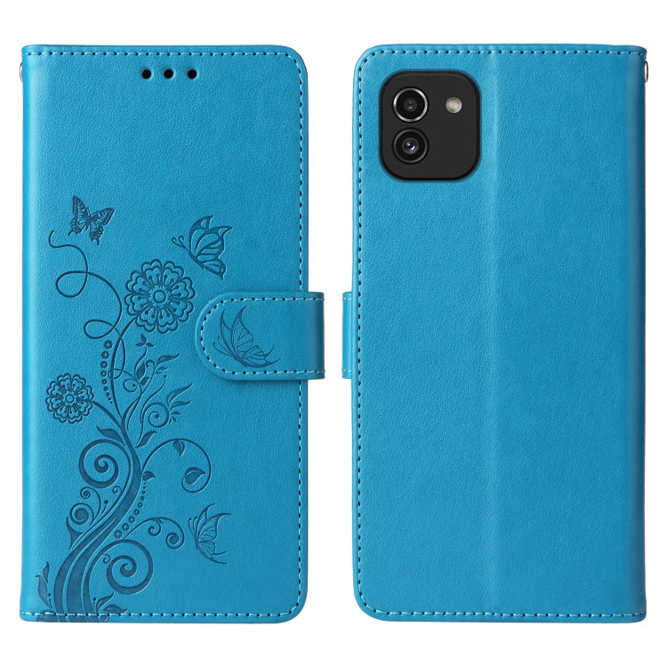 For Galaxy A03 166mm EU Embossed Butterfly Flowers Leather Phone Case