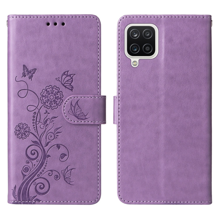 For Galaxy A12 4G / 5G Embossed Butterfly Flowers Leather Phone Case