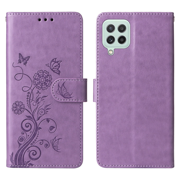 For Galaxy A22 4G EU Embossed Butterfly Flowers Leather Phone Case