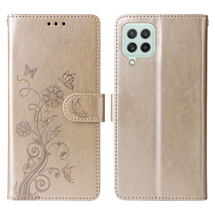 For Galaxy A22 4G EU Embossed Butterfly Flowers Leather Phone Case
