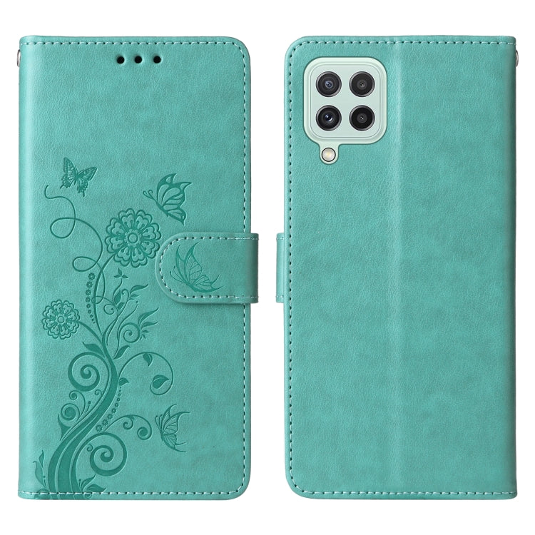 For Galaxy A22 4G EU Embossed Butterfly Flowers Leather Phone Case