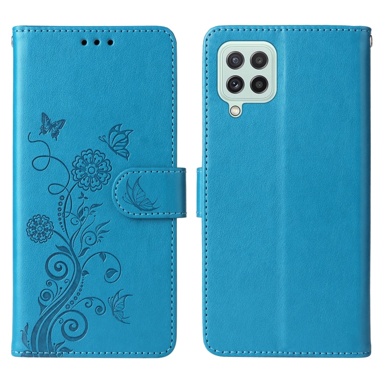 For Galaxy A22 4G EU Embossed Butterfly Flowers Leather Phone Case