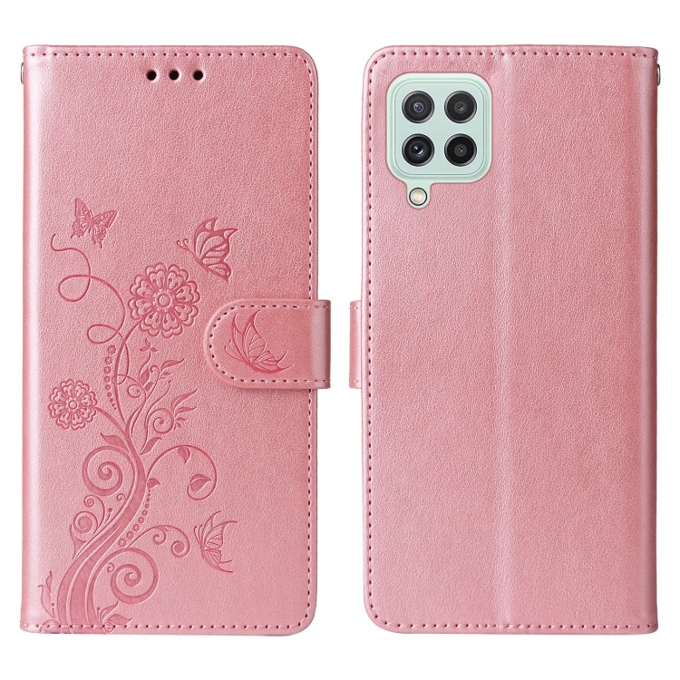 For Galaxy A22 4G EU Embossed Butterfly Flowers Leather Phone Case