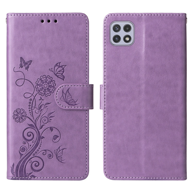 For Galaxy A22 5G Embossed Butterfly Flowers Leather Phone Case