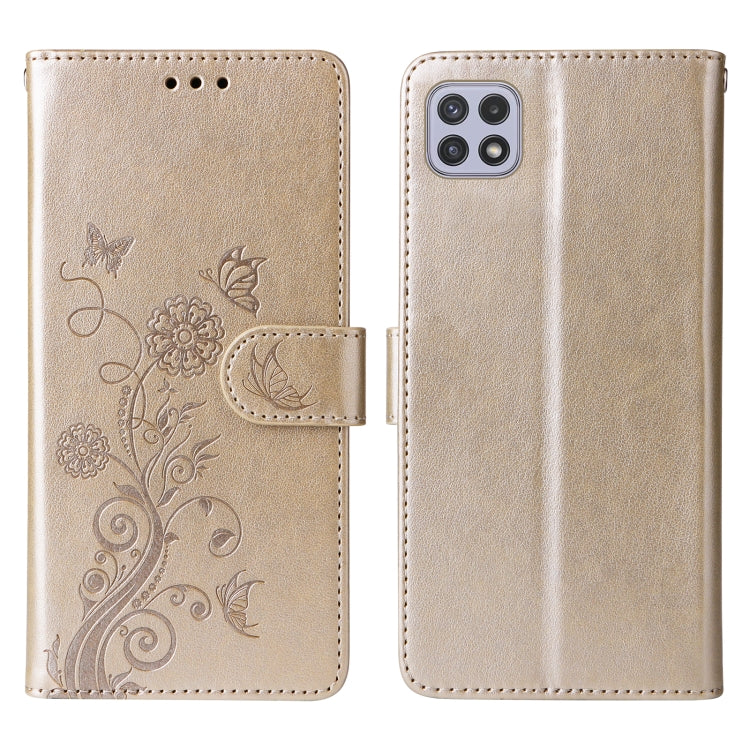 For Galaxy A22 5G Embossed Butterfly Flowers Leather Phone Case