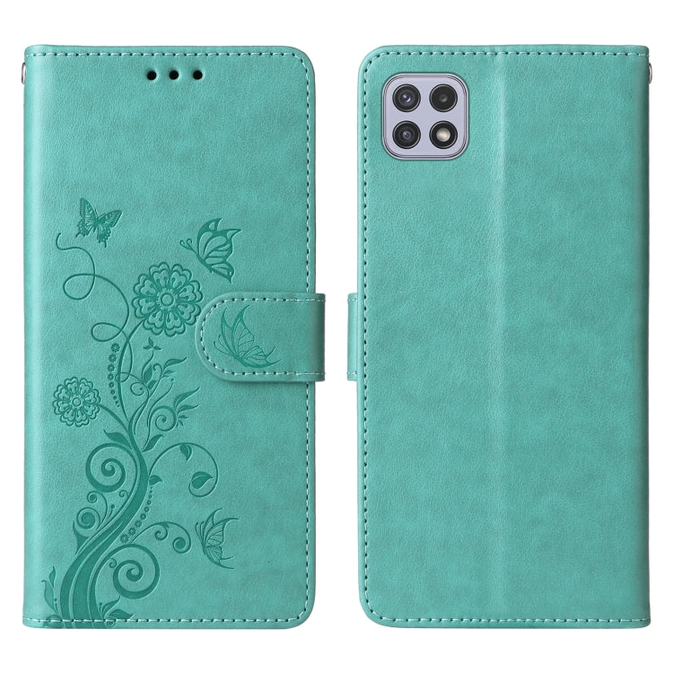 For Galaxy A22 5G Embossed Butterfly Flowers Leather Phone Case