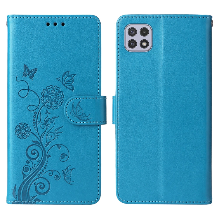 For Galaxy A22 5G Embossed Butterfly Flowers Leather Phone Case