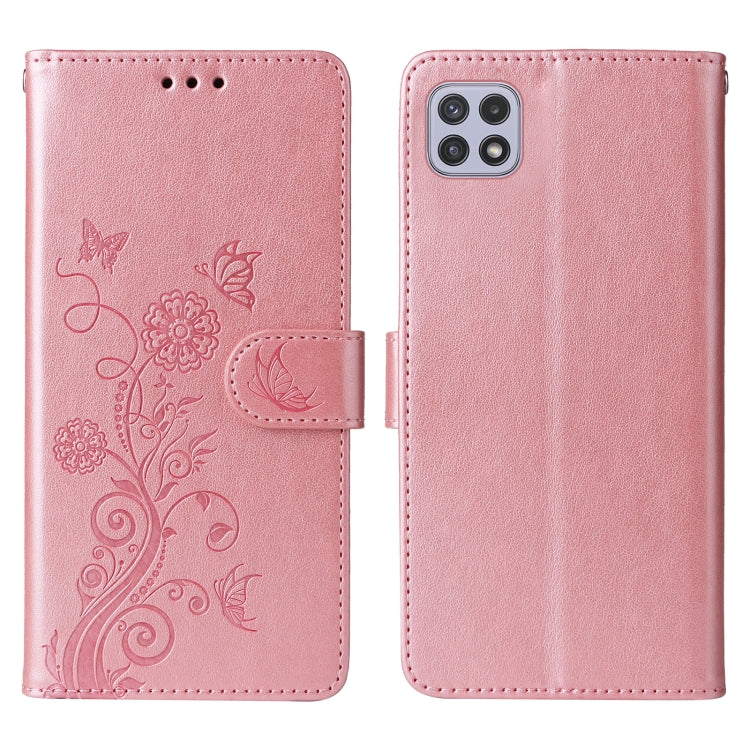 For Galaxy A22 5G Embossed Butterfly Flowers Leather Phone Case