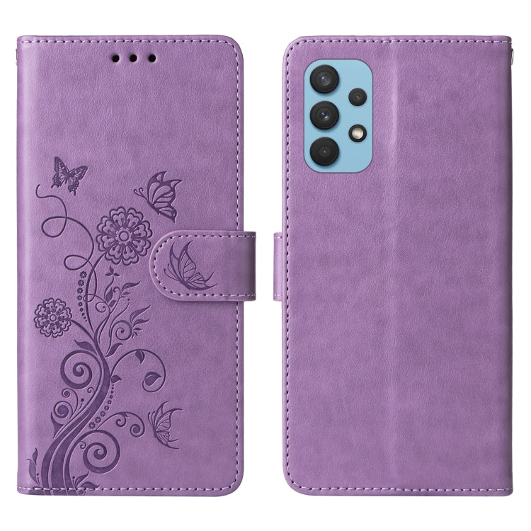 For Galaxy A32 4G Embossed Butterfly Flowers Leather Phone Case